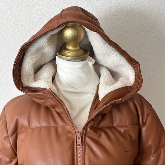 LEVI'S Faux Leather Puffer Jacket Sz XL Camel Brown - Picture 7 of 14